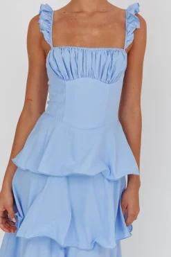 Best Worth Collective Lily Ruffle Strap Tiered Maxi Dress in Baby Blue