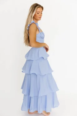 Best Worth Collective Lily Ruffle Strap Tiered Maxi Dress in Baby Blue