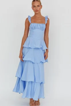 Best Worth Collective Lily Ruffle Strap Tiered Maxi Dress in Baby Blue