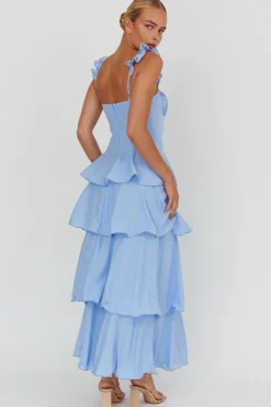 Best Worth Collective Lily Ruffle Strap Tiered Maxi Dress in Baby Blue