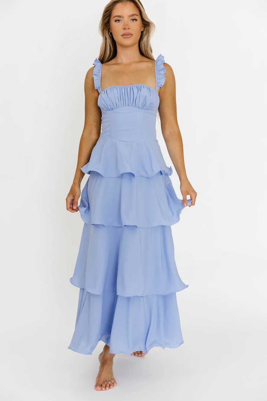 Best Worth Collective Lily Ruffle Strap Tiered Maxi Dress in Baby Blue
