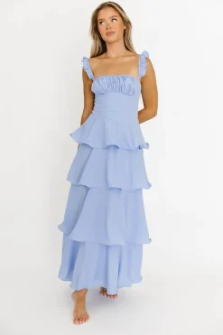 Best Worth Collective Lily Ruffle Strap Tiered Maxi Dress in Baby Blue