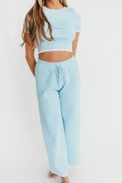 Discount Worth Collective Lindsay Cropped Top and Pants Set in Light Blue