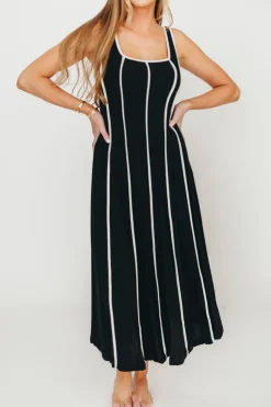 Hot Worth Collective Liza Linen-Blend Midi Dress in Black