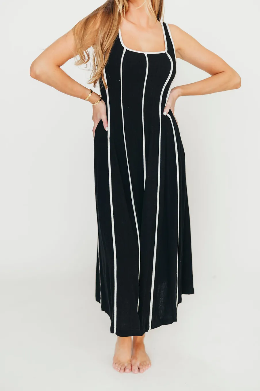 Hot Worth Collective Liza Linen-Blend Midi Dress in Black