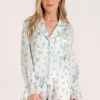 Outlet Worth Collective Lottie Satin Pajama Set in White/Blue Floral and Stripes