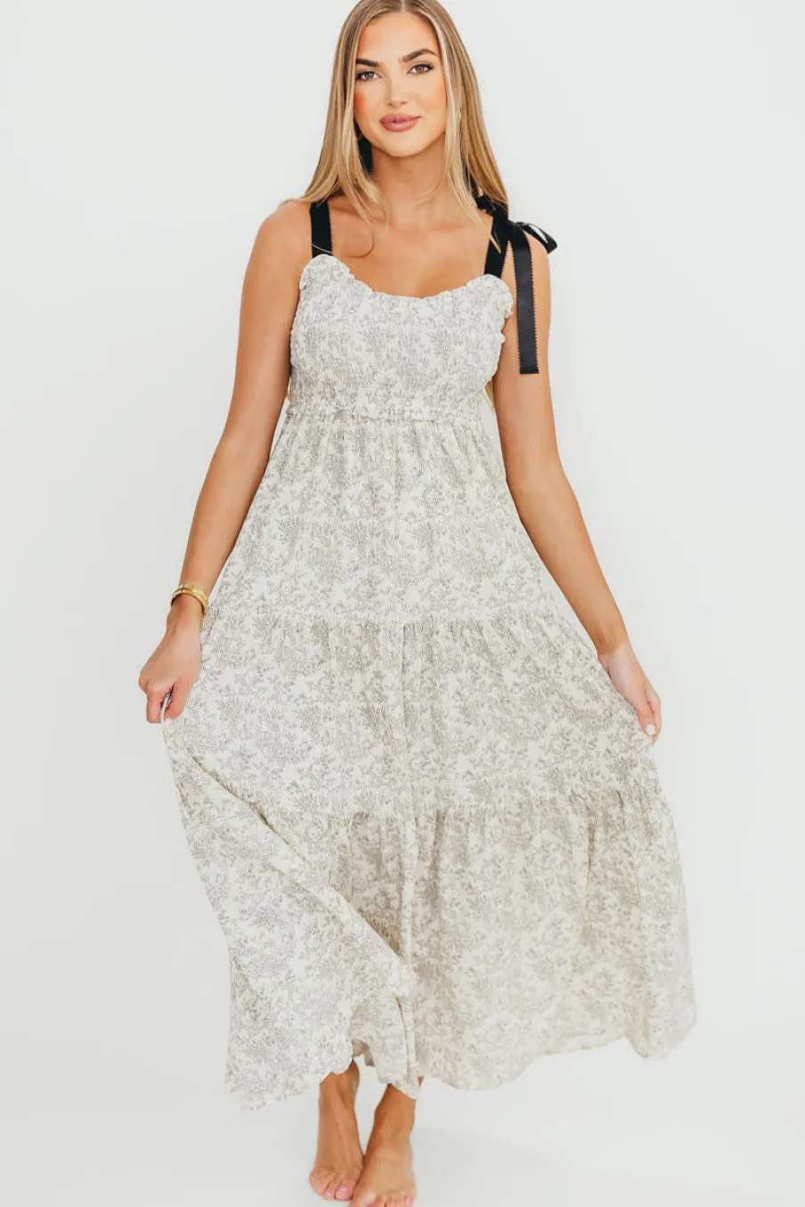 New Worth Collective Lottie Tiered Maxi Dress in Floral Black