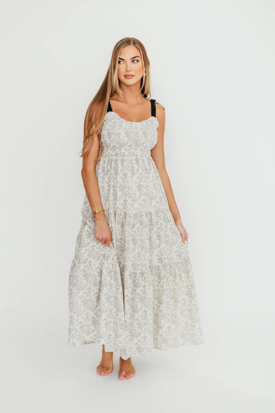 New Worth Collective Lottie Tiered Maxi Dress in Floral Black