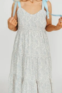 Clearance Worth Collective Lottie Tiered Maxi Dress in Blue Floral