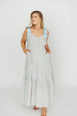 Clearance Worth Collective Lottie Tiered Maxi Dress in Blue Floral
