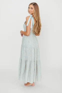 Clearance Worth Collective Lottie Tiered Maxi Dress in Blue Floral