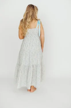 Clearance Worth Collective Lottie Tiered Maxi Dress in Blue Floral