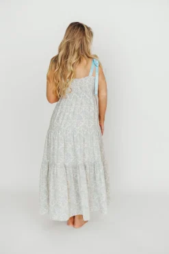 Clearance Worth Collective Lottie Tiered Maxi Dress in Blue Floral