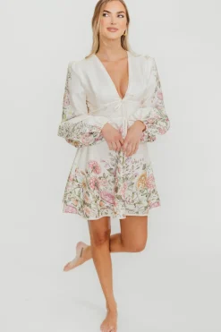 Outlet Worth Collective Luciana Long Sleeve Mini Dress in Cream Floral