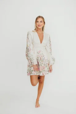 Outlet Worth Collective Luciana Long Sleeve Mini Dress in Cream Floral