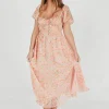 Clearance Worth Collective Lunaria Pleated Bustier Midi Dress in Orange Floral