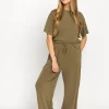 New Worth Collective Macy Loose Fit T-Shirt and Wide Leg Pant Set in Sage