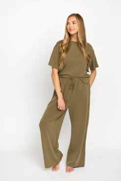 New Worth Collective Macy Loose Fit T-Shirt and Wide Leg Pant Set in Sage