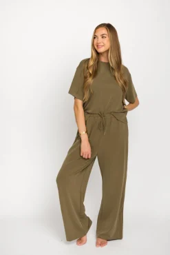 New Worth Collective Macy Loose Fit T-Shirt and Wide Leg Pant Set in Sage