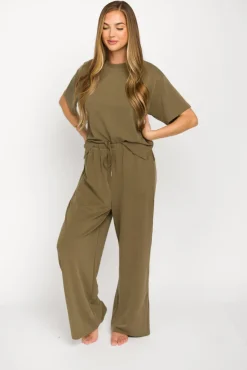 New Worth Collective Macy Loose Fit T-Shirt and Wide Leg Pant Set in Sage
