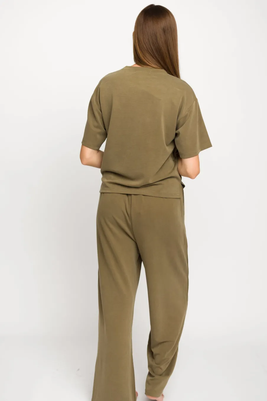 New Worth Collective Macy Loose Fit T-Shirt and Wide Leg Pant Set in Sage