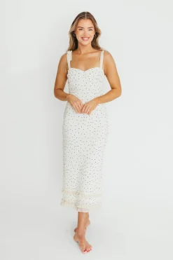New Worth Collective Maddie Tie Strap Ruffled Midi Dress in Ivory