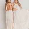 Clearance Worth Collective Maren Pleated Halter Maxi Dress in Cream - Bump Friendly