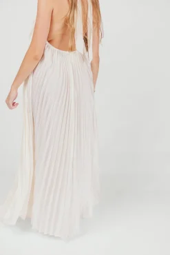 Clearance Worth Collective Maren Pleated Halter Maxi Dress in Cream - Bump Friendly