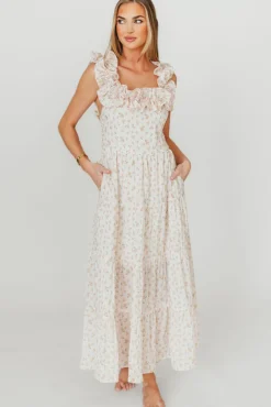 Hot Worth Collective Margot Maxi Dress in Peach Floral