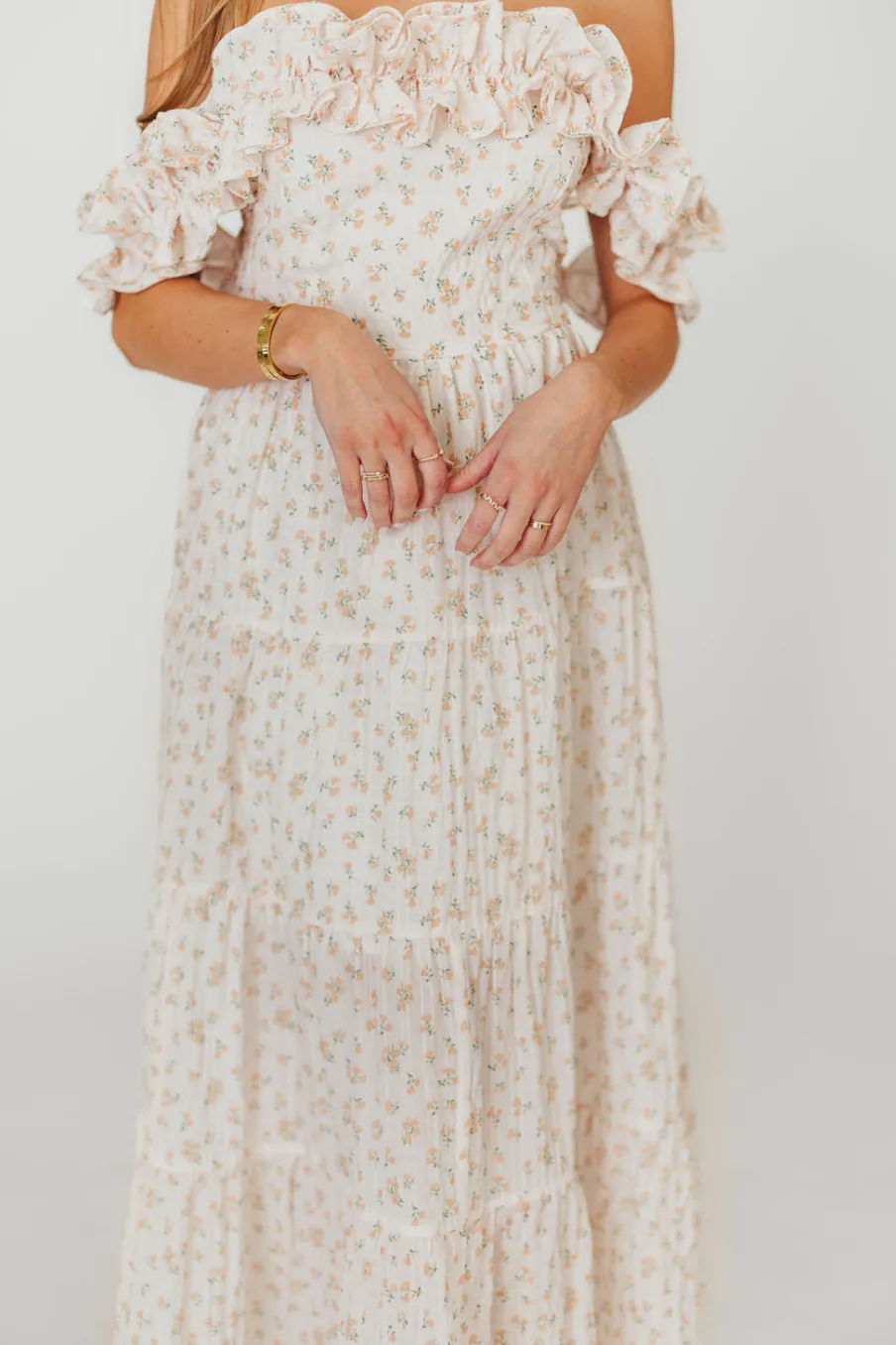 Hot Worth Collective Margot Maxi Dress in Peach Floral