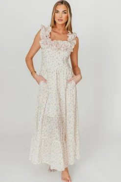 Hot Worth Collective Margot Maxi Dress in Peach Floral