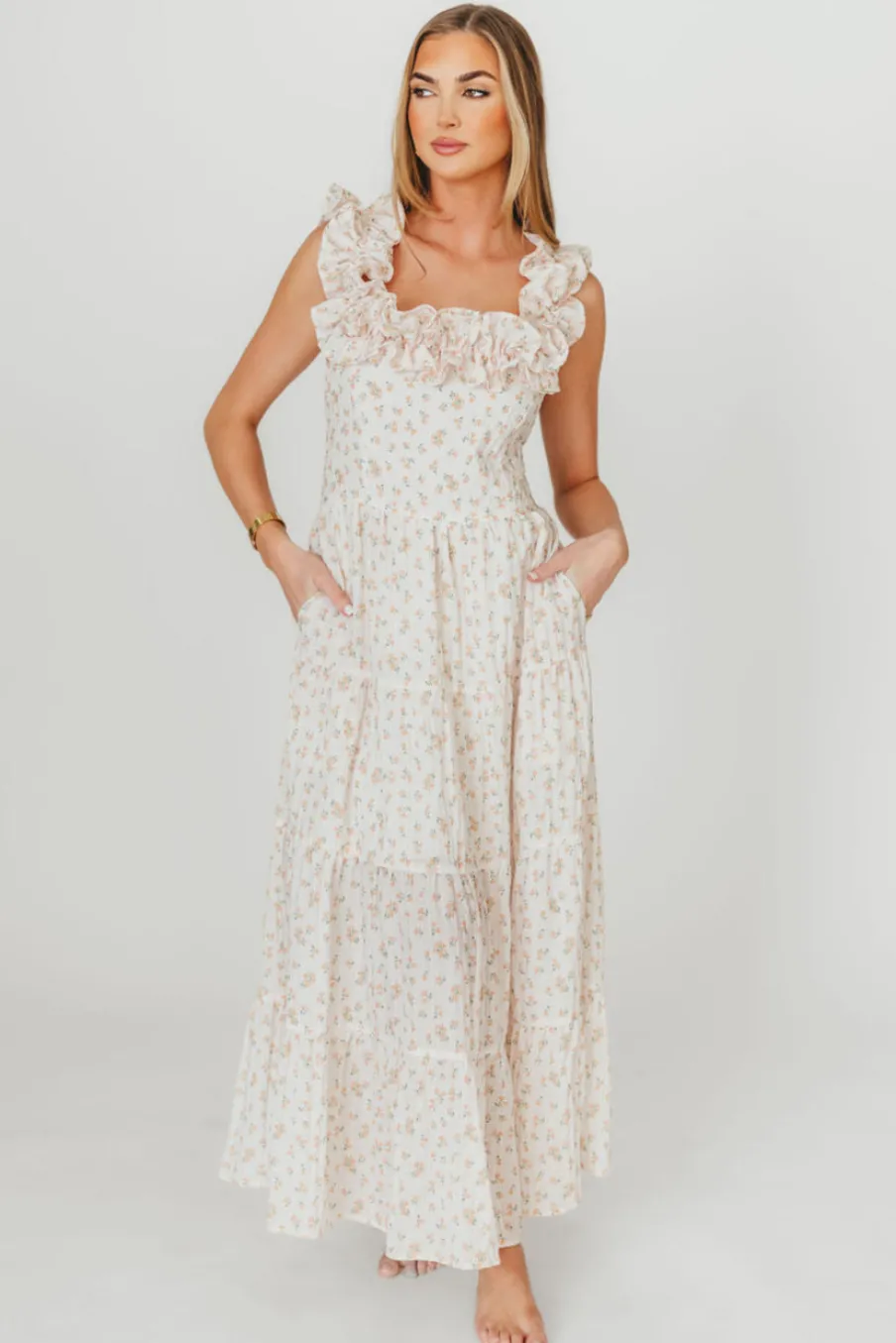 Hot Worth Collective Margot Maxi Dress in Peach Floral