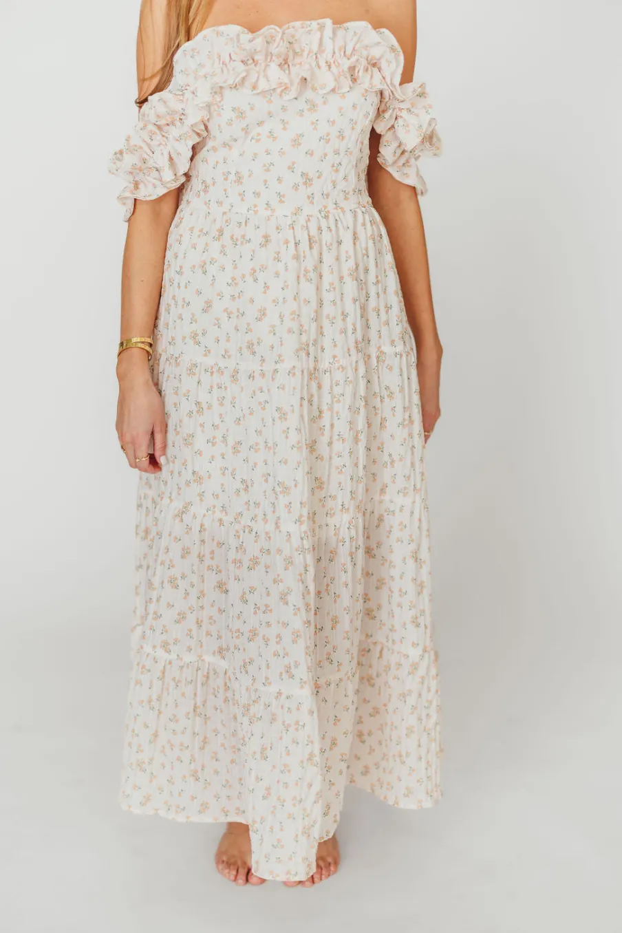 Hot Worth Collective Margot Maxi Dress in Peach Floral