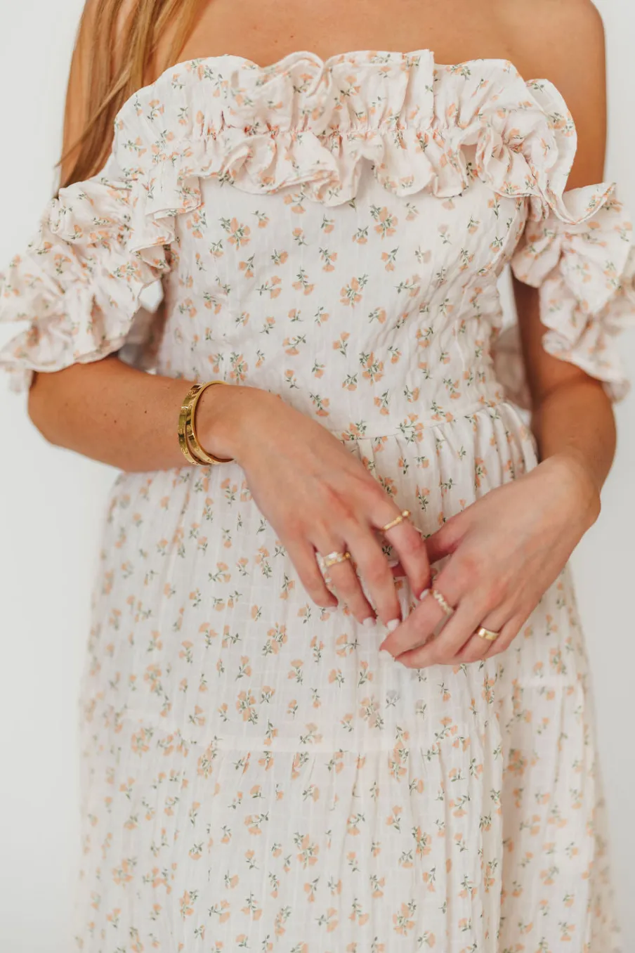 Hot Worth Collective Margot Maxi Dress in Peach Floral
