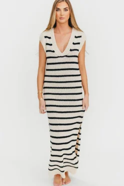 Fashion Worth Collective Maria Knit Maxi Dress in Natural/Black