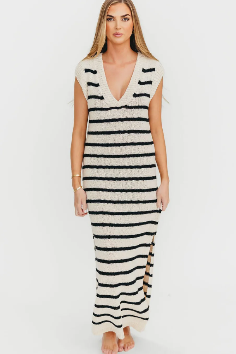 Fashion Worth Collective Maria Knit Maxi Dress in Natural/Black