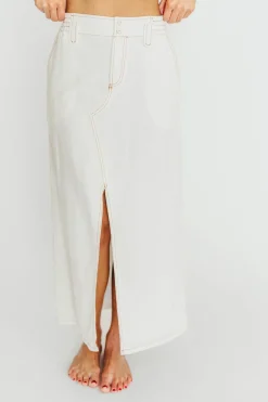 New Worth Collective Marium Washed Linen Blend Maxi Skirt in Off-White