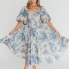 New Worth Collective Mary Elizabeth Midi Dress in Blue