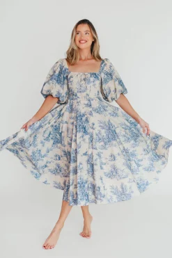 New Worth Collective Mary Elizabeth Midi Dress in Blue