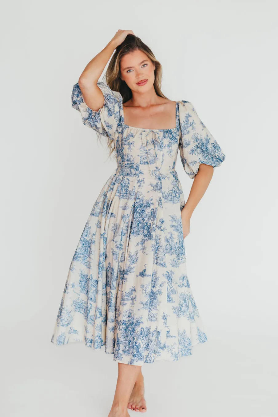 New Worth Collective Mary Elizabeth Midi Dress in Blue