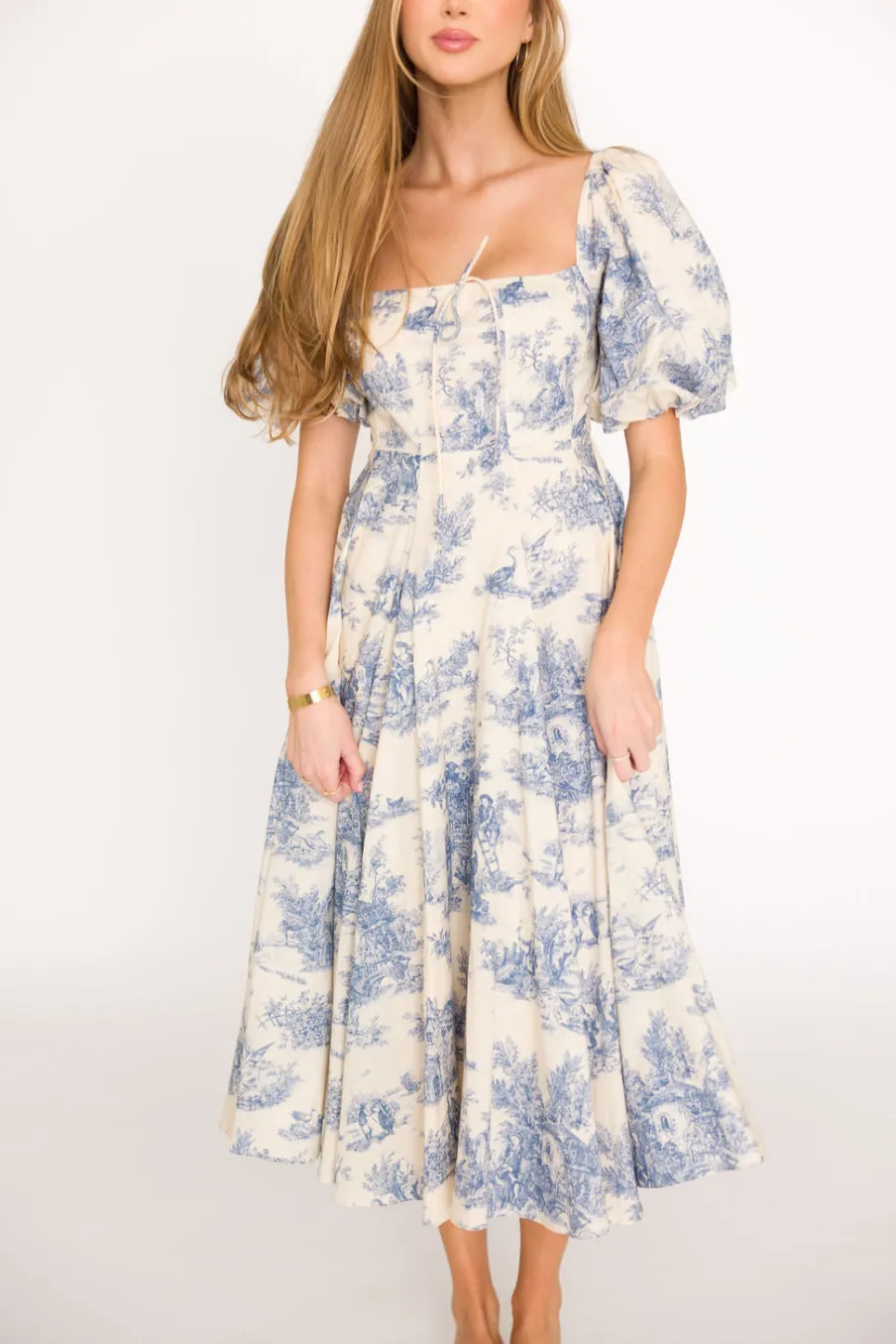 New Worth Collective Mary Elizabeth Midi Dress in Blue