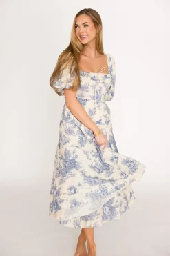New Worth Collective Mary Elizabeth Midi Dress in Blue