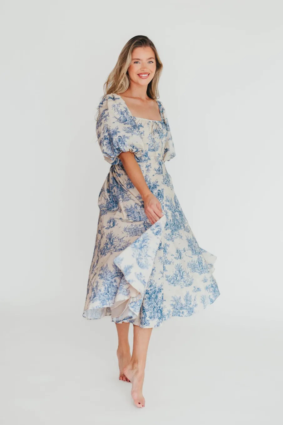New Worth Collective Mary Elizabeth Midi Dress in Blue