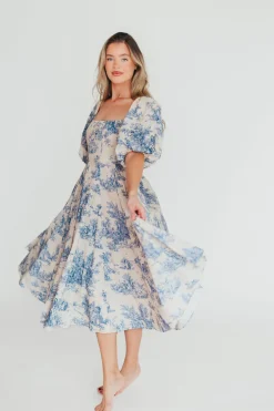 New Worth Collective Mary Elizabeth Midi Dress in Blue