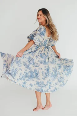 New Worth Collective Mary Elizabeth Midi Dress in Blue