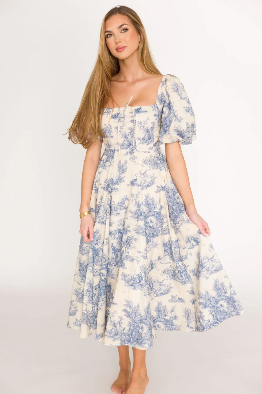 New Worth Collective Mary Elizabeth Midi Dress in Blue
