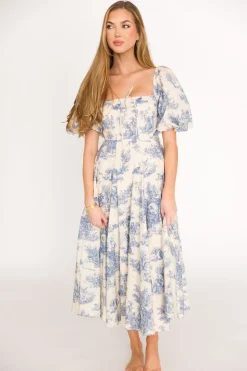 New Worth Collective Mary Elizabeth Midi Dress in Blue
