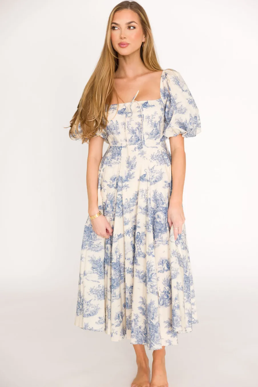 New Worth Collective Mary Elizabeth Midi Dress in Blue