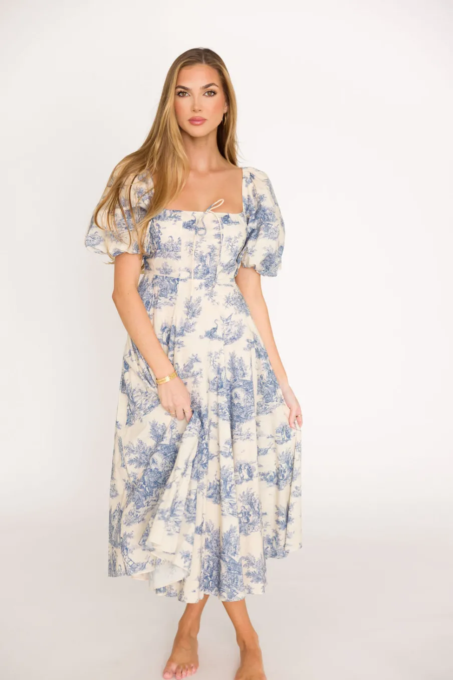 New Worth Collective Mary Elizabeth Midi Dress in Blue