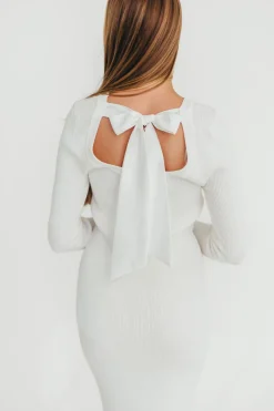 Fashion Worth Collective Mason Bow Tie Sweater Maxi Dress in Ivory